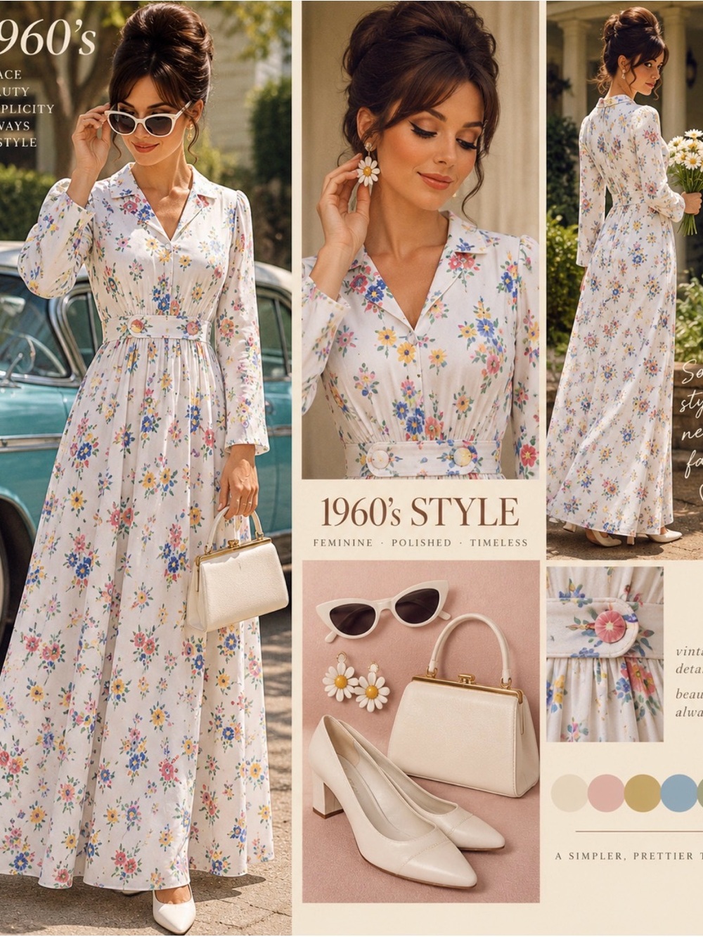 1960 Handmade Vintage Floral Maxi Dress IDEAL Metal Zipper Prairie Cottage core